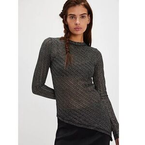 Free People Another Round Asymmetrical Long Sleeve Shimmer Top
